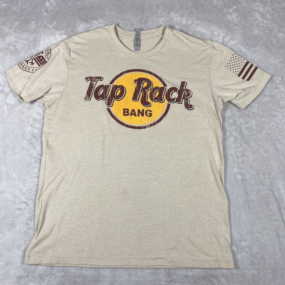 Next Level Apparel "Tap Rack‎ Bang" Beige T-Shirt Size Large Patriotic America